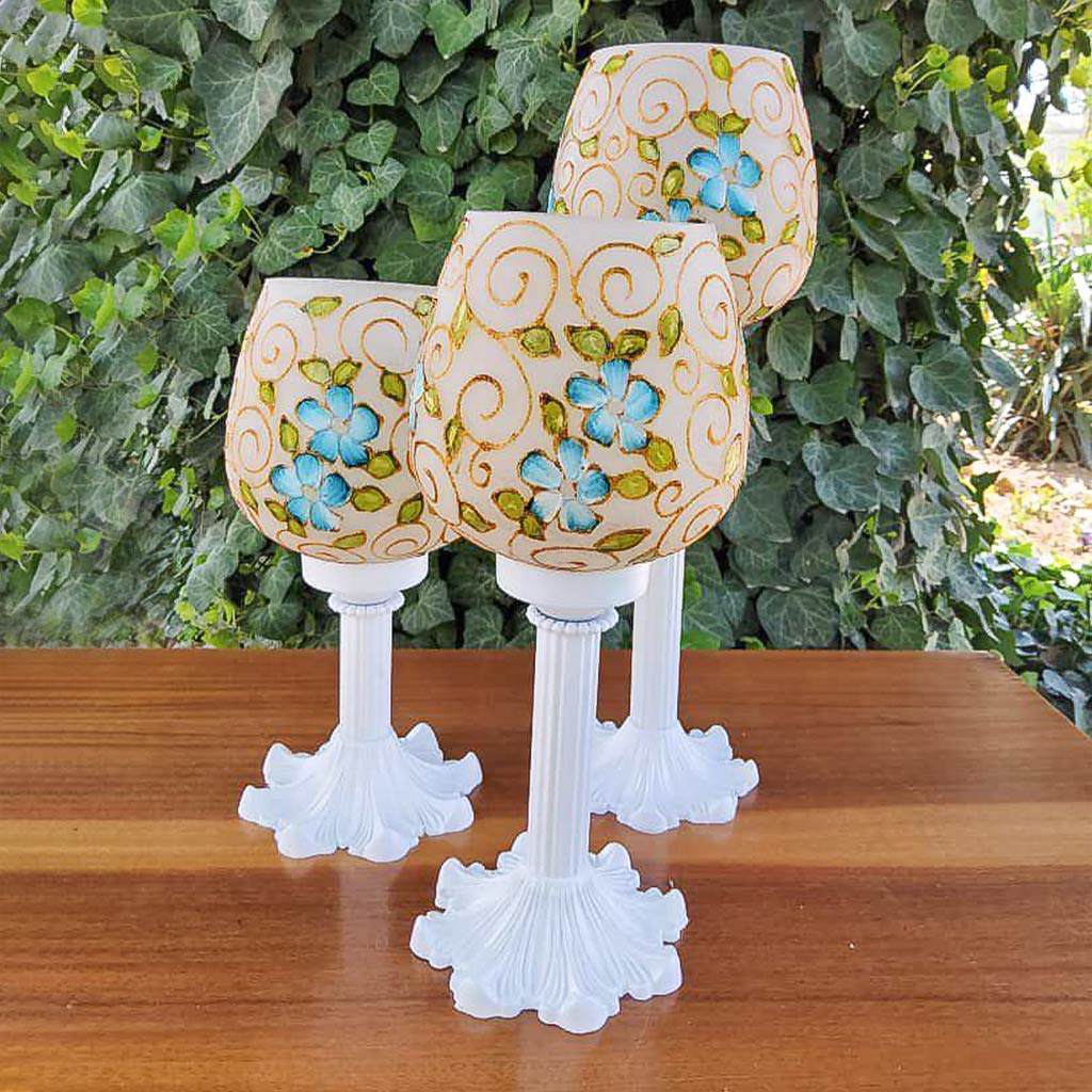 جا شمعی سه تیکه آلمانی شیری طرح اسلیمی برند جم