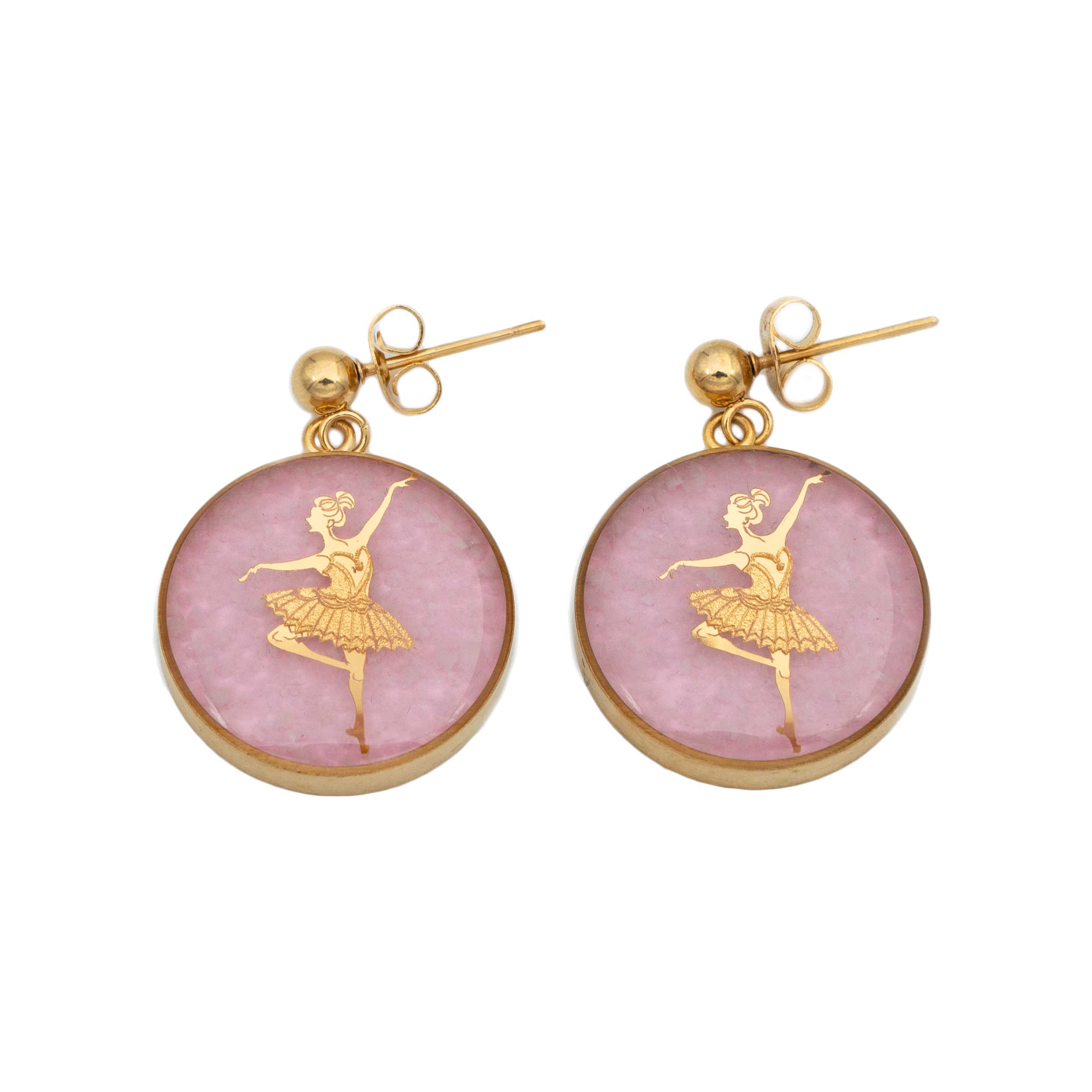 گوشواره اوپال صورتی و ورق طلا 24 عیار طرح بالرین