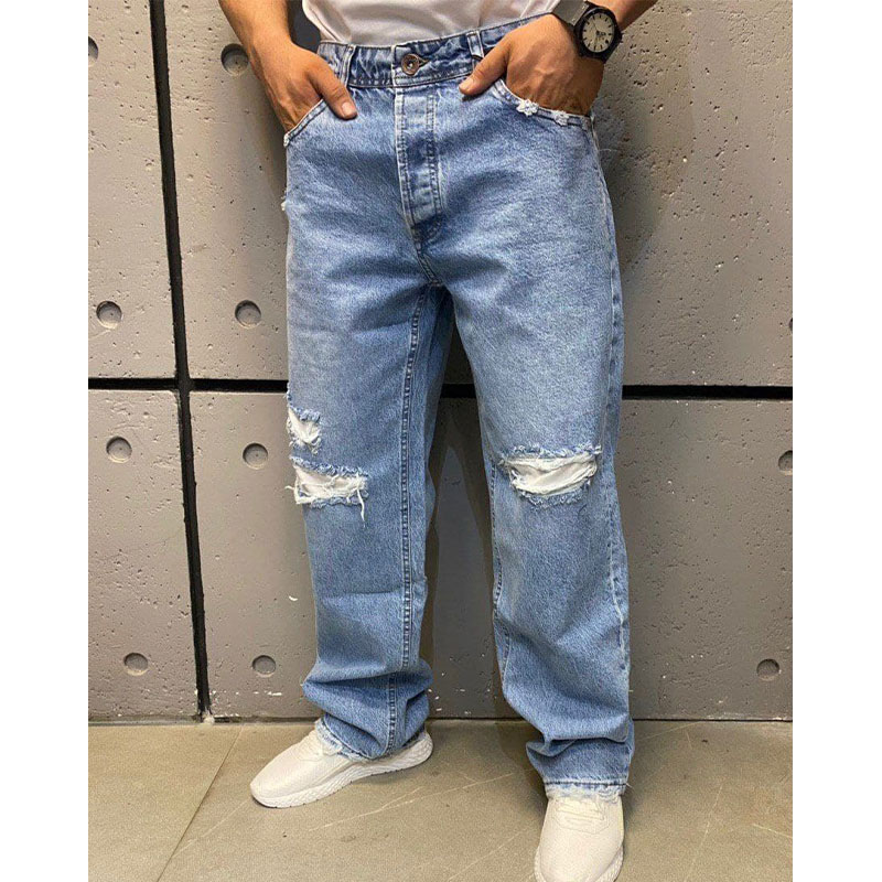 شلوار بگ استایل پارچه جین ترک تک رنگ در شش سایز (۳۰تا۳۶)