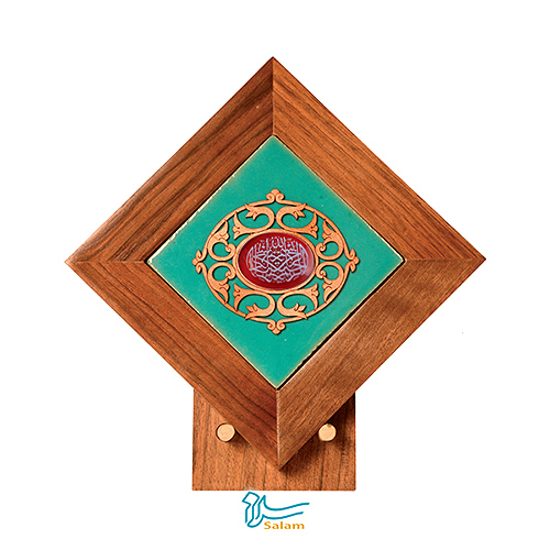 تندیس کاشی لعابدار سنتی و عقیق سلام طرح بسم الله آینه