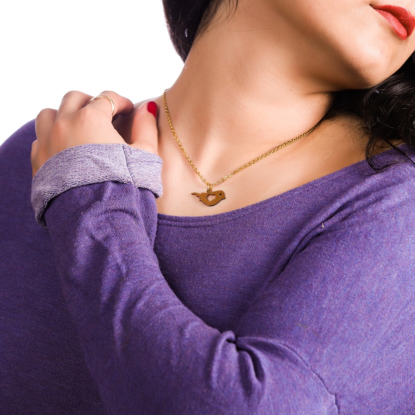 گردنبند گنجشک با قلب با روکش طلا