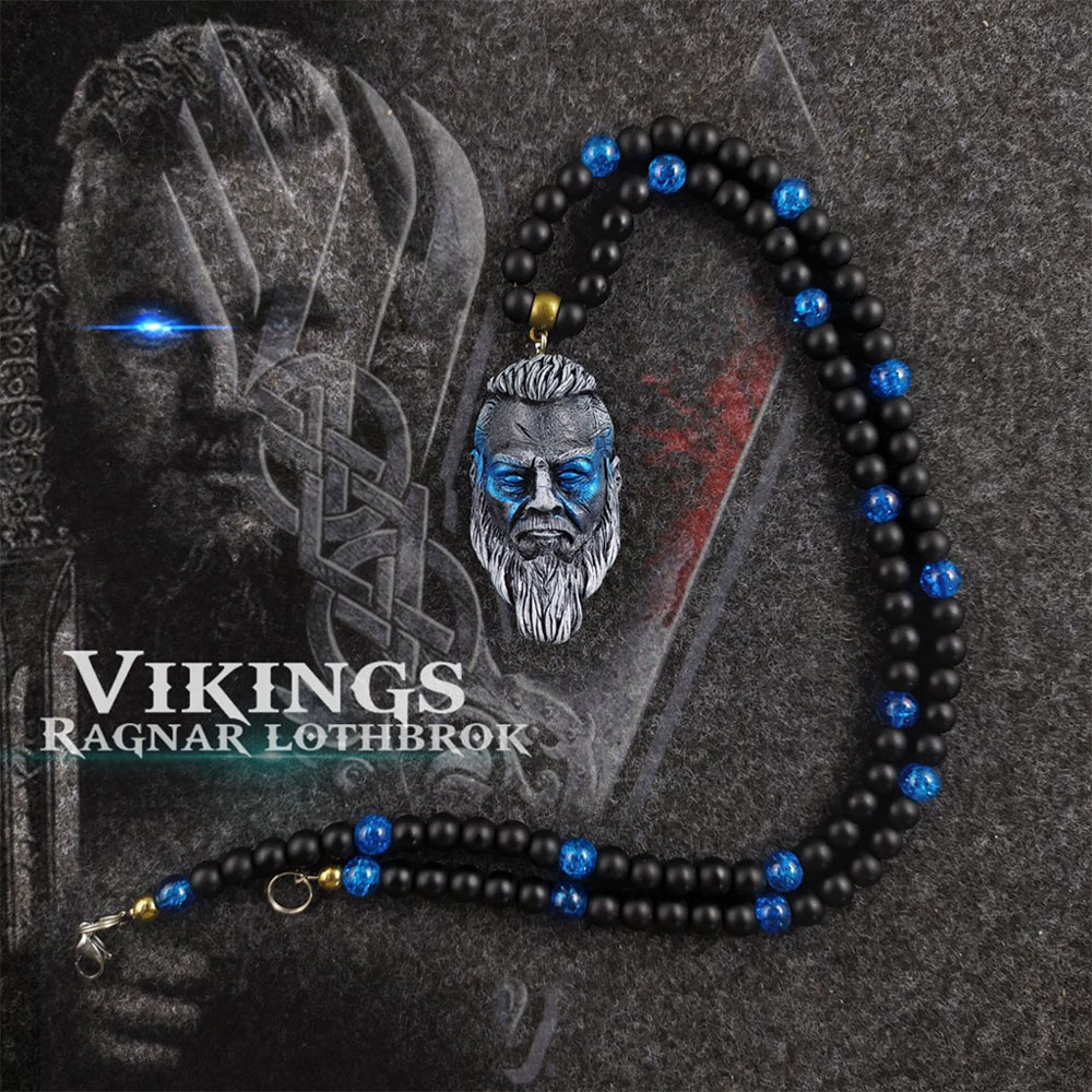 گردنبند  Viking Ragnar Lothbrok رزین با بند انیکس همراه با قفل طوطی استیل