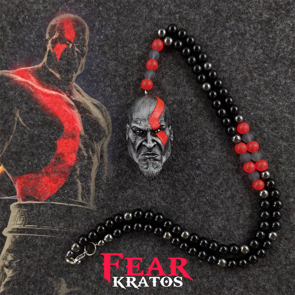 گردنبند fear of kratos رزین با بند انیکس و حدید با قفل طوطی استیل 