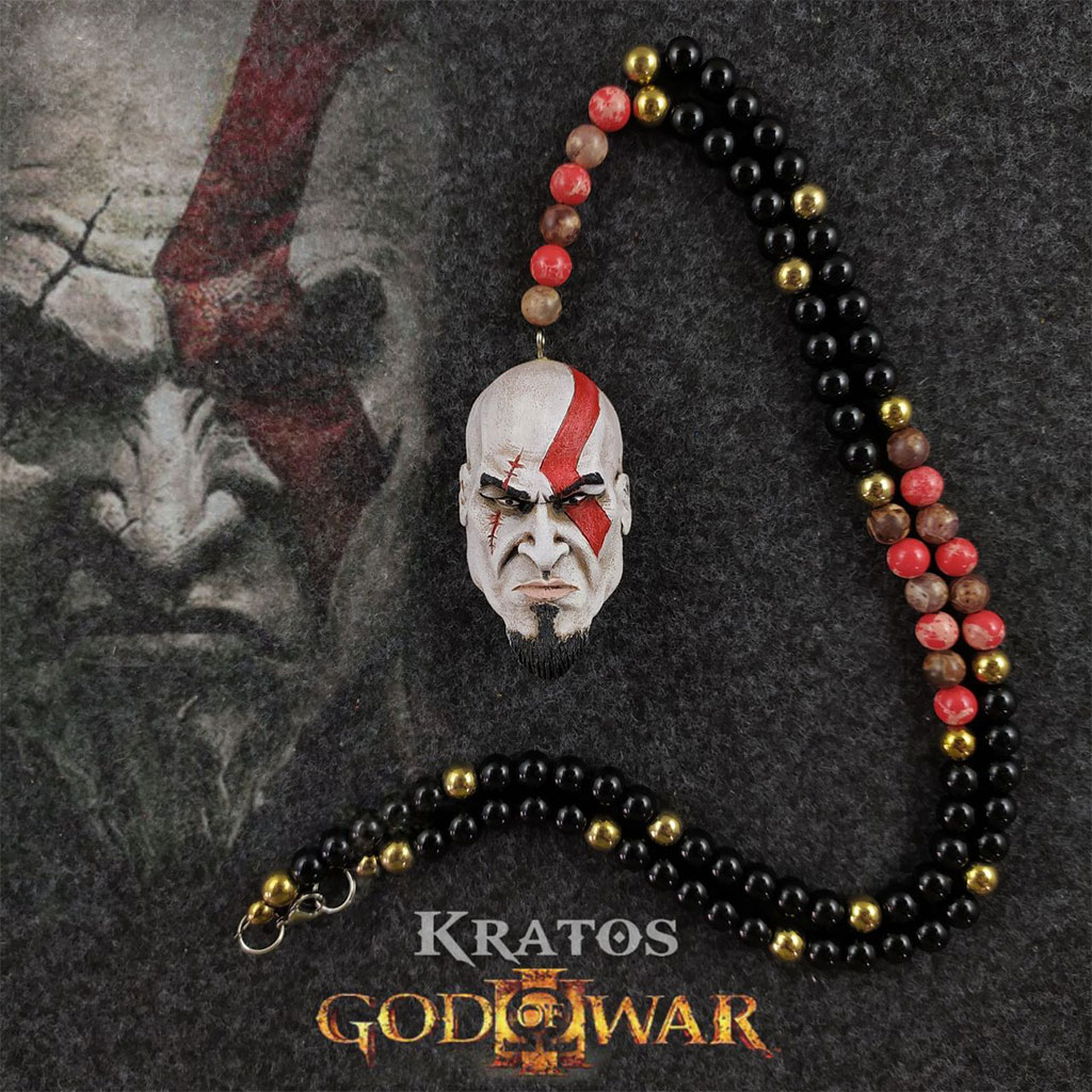 گردنبند  kratos God war رزین با بند انیکس و حدید جاسپر با قفل طوطی استیل 