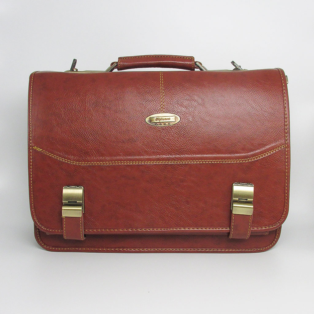 کیف مردانه اداری چرم دو قفل دسته فلزی قهوه ای