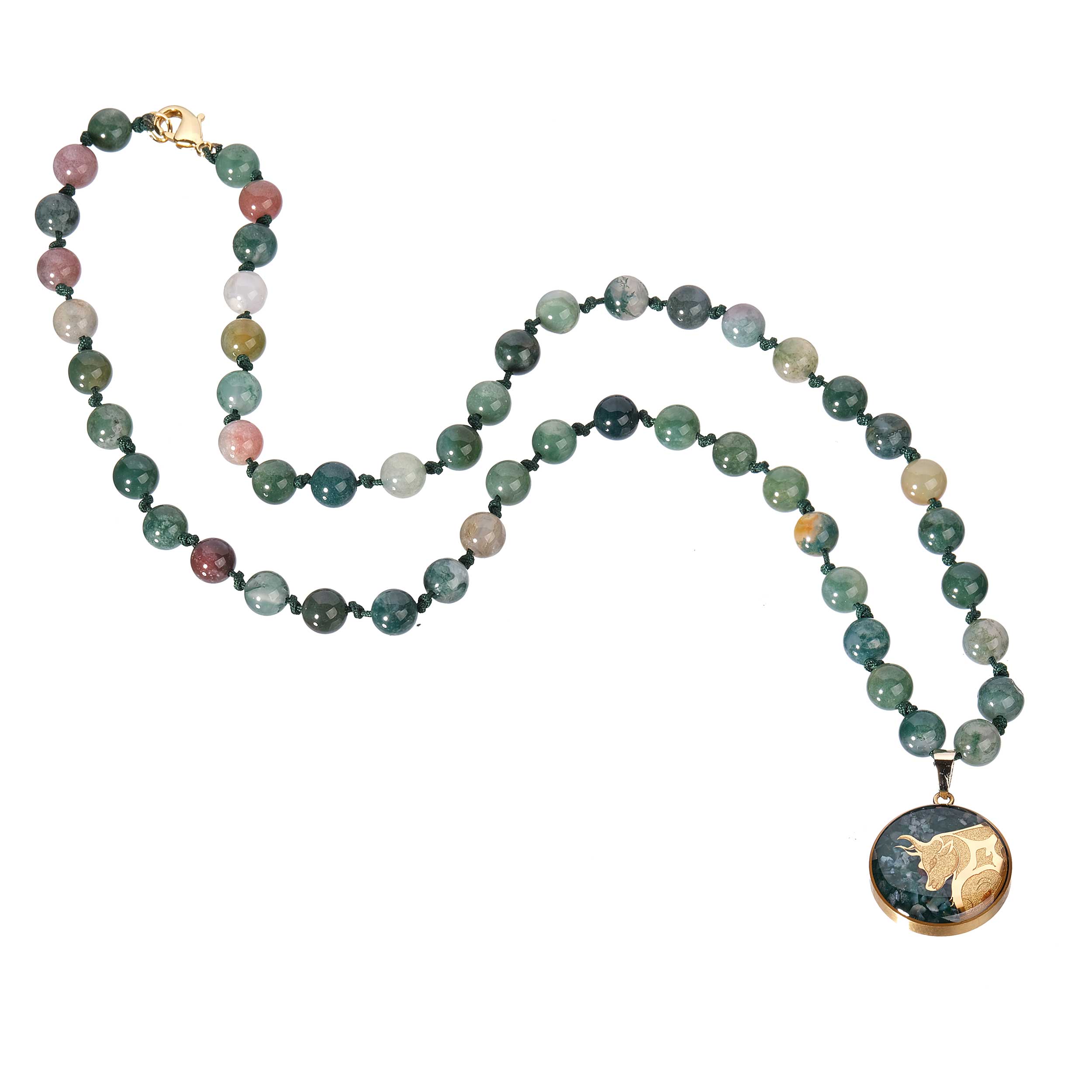 گردنبند عقیق و ورق طلای 24 عیار با طرح سمبل ماه اردیبهشت