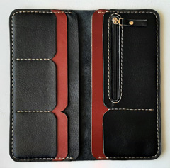 کیف پول چرم طبیعی مشکی و قرمز آپیس