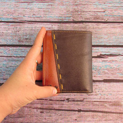 کیف پول مردانه دوختی جعبه دار قهوه ای عسلی جدید