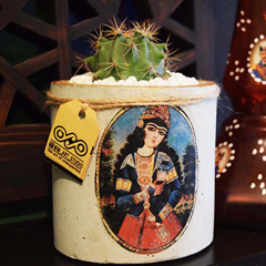 گلدان بتنی استوانه طرح قجری سرمه ای نارنجی