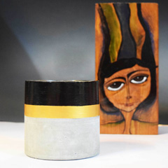 گلدان بتنی استوانه طرح مدرن (مشکی-طلایی)